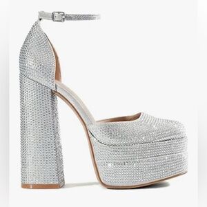 Silver Platform Rhinestone Sparkle High Heels